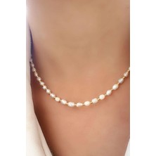 Ose Shop Barok İncili 925ayar Gümüş Üzerine Altın Kaplama Ara parçalı Doğal Taş Kolye
