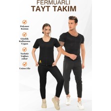 Sauna Suit Alt Üst Takım Ile Incelme Terleme Spor Fermuarlı Kısa Kollu Takım Tayt