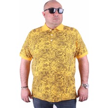 Moc Grande  Büyük Beden Polo Yaka Tişört Şal Desen 23410 Sarı