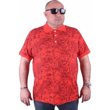 Moc Grande  Büyük Beden Polo Yaka Tişört Şal Desen 23410 Nar Çiçeği