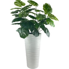 Nettenevime Yapay Monstera Beyaz Uzun Kumsal Vazoda 120CM 36YAPRAK