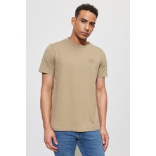 Lee Lee Lightweight Tonal Logo Erkek Bej Bisiklet Yaka Tişört