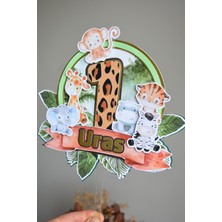 Cake Topper Safari Temalı - Kız/erkek Çocuk/bebek Doğum Günü - Kişiye Özel Çubuklu Pasta Süsü - Cake Topper