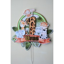 Cake Topper Safari Temalı - Kız/erkek Çocuk/bebek Doğum Günü - Kişiye Özel Çubuklu Pasta Süsü - Cake Topper