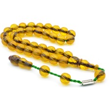 Murty99 Şükrü Baba Imzalı Kalem Işçilikli Sarı Sıkma Kehribar Tesbih 013