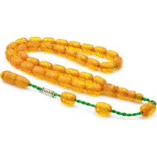 Murty99 Şükrü Baba Imzalı Kalem Işçilikli Sarı Sıkma Kehribar Tesbih 002