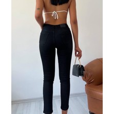 Rengamoda Kadın Yüksek Bel Çok Düğmeli Full Likralı Kot Pantolon Jean