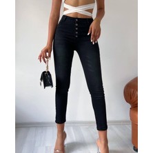 Rengamoda Kadın Yüksek Bel Çok Düğmeli Full Likralı Kot Pantolon Jean