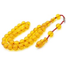 Murty99 Şükrü Baba Imzalı Kalem Işçilikli Sarı Sıkma Kehribar Tesbih 012