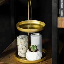Yuvarlak Tabanlı Gold Metal Organizer - Iki Katlı Takı, Makyaj Standı - Misbon