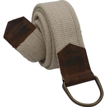 Anatolia Craft Erkek Kadın Kız Genç Için Unisex Derili D Tokalı Antik Halkalı Dokuma Bej Krem Taktik Spor Kanvas Kot Bezkemer