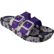 Gezer Kadın Mor-Beyaz Çift Tokalı Kaymaz Taban Günlük Havuz- Deniz- Plaj -Sahil Yürüyüş Terliği GE242-010