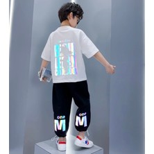 Kids Face Özel Tasarım Bisiklet Yaka One M Sırt Baskılı  Pamuk Kısa Kollu Yazlık Erkek Çocuk Eşofman Takımı