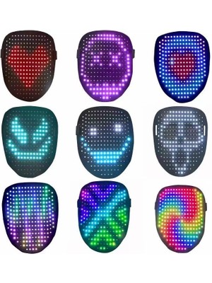 Doppler LED Maske Çok Renkli LED Işıklı Şarjlı Parti Maskesi Kablosuz Yılbaşı Düğün Eğlence