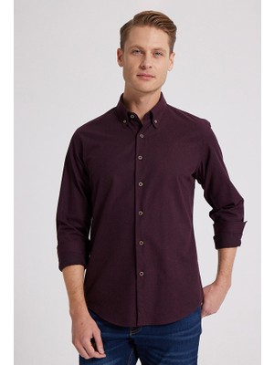 D'S Damat Regular Fit Bordo Düz Kışlık Gömlek 7HC02ORT13265