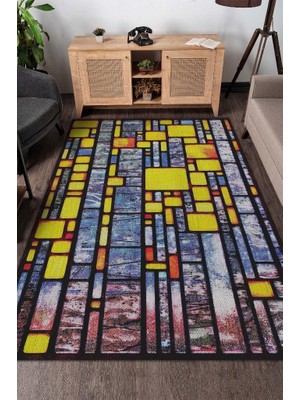 Homshtag Vitray Çok Renkli Mutfak Halısı Soyut Salon Halısı Geometrik Desenli Halı