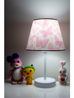 Vivido Abajur Pembe Kelebekli Kız Çocuk odası abajuru Komodin üzeri aydınlatma