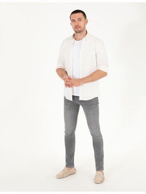 Pierre Cardin Erkek Açık Haki Slim Fit Keten Görünümlü Gömlek 50272221-VR183