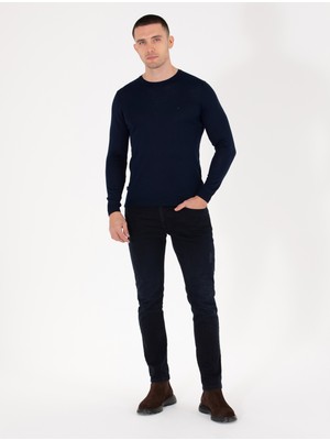 Pierre Cardin Erkek Lacivert Slim Fit Bisiklet Yaka Yün Karışımlı Basic Triko Kazak 50257301-VR033