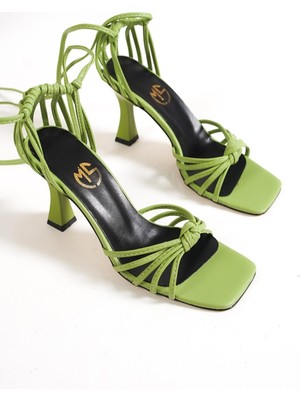 Modabuymus Eliza Mint Yeşili Çok Bantlı Günlük Ipli Topuklu Sandalet