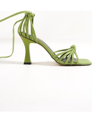 Modabuymus Eliza Mint Yeşili Çok Bantlı Günlük Ipli Topuklu Sandalet