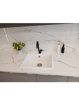 Granite Rising Granit Eviye-Beyaz 56X51 - Tek Gözlü Mutfak Eviyesi