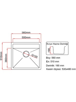 Granite Rising Granit Eviye-Beyaz 56X51 - Tek Gözlü Mutfak Eviyesi