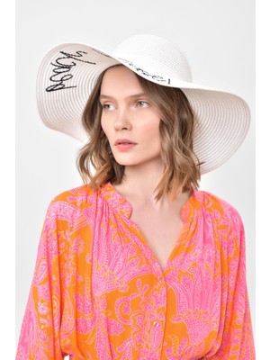 Saria Moda Beach Plase Yazılı Hasır Kloş Kadın Şapka