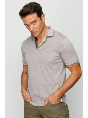 Desen Triko Erkek Polo Yaka Jakarlı Cepli -Shirt Bej