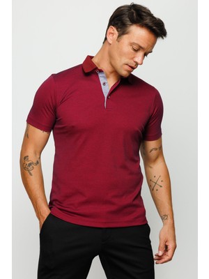 Desen Triko Erkek Polo Yaka T-Shirt Bordo