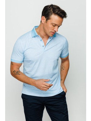 Desen Triko Erkek Polo Yaka Keten Baskılı T-Shirt Turkuaz