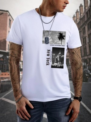 DAXİS Sportwear Company New York Baskılı Oversize Beyaz Unisex Tshirt-Daxis Sportwear Company