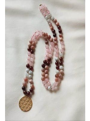 Bade Accessories 108 Li Mala Doğaltaş Kolye (Lal(Granat,garnet),ay Taşı, Güneş Taşı,pembe Kuvars )