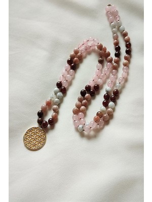 Bade Accessories 108 Li Mala Doğaltaş Kolye (Lal(Granat,garnet),ay Taşı, Güneş Taşı,pembe Kuvars )