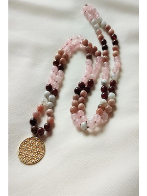 Bade Accessories 108 Li Mala Doğaltaş Kolye (Lal(Granat,garnet),ay Taşı, Güneş Taşı,pembe Kuvars )