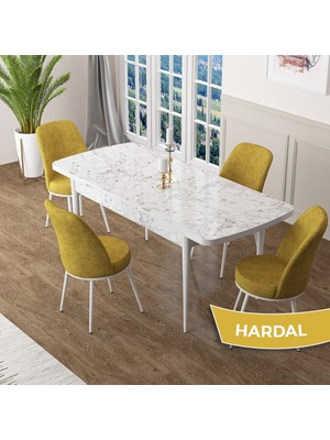 Canisa Concept Zen Serisi Açılabilir Beyaz Mermer Desen Mdf 80X132 Mutfak Masası Takımı 4 Sandalye