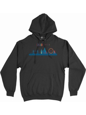 Cix London Londra Skyline Renkli Kapşonlu Sweatshirt Hoodie