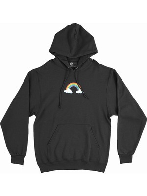 Cix Renkli Gökkuşağı Bulutlu Minimal Kapşonlu Sweatshirt Hoodie