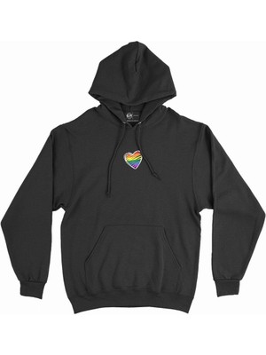 Cix Gökkuşağı Kalp Çizimli Minimal Kapşonlu Sweatshirt Hoodie