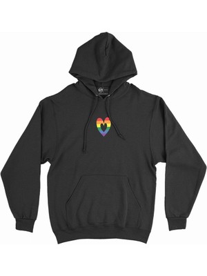 Cix Gökkuşağı Kalpli Minimal Kapşonlu Sweatshirt Hoodie