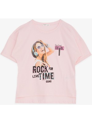 Breeze Kız Çocuk Tişört Havalı Rockçı Kız Baskılı 9-16 Yaş, Pembe