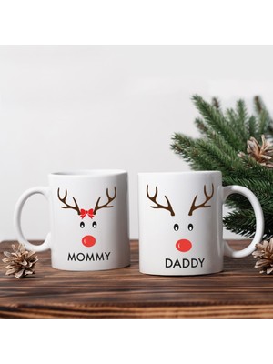 Pekshop Mommy Daddy Anne Babaya Özel Geyikli Yılbaşı Hediye Kupa Takımı