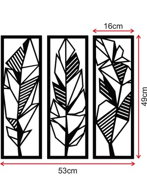 Mıgnatıs Üç Parça Ağaç Yaprak Dalı Ahşap Tablo Duvar Oda Ev Aksesuarı 53X50CM