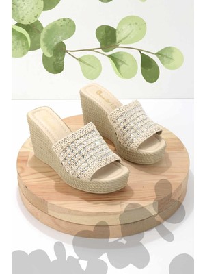 Bambi Bej Örgü  Kadın Terlik K04566771216