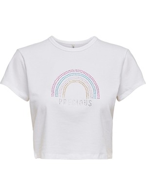Only Sıfır Yaka Beyaz Kadın T-Shirt 15286662