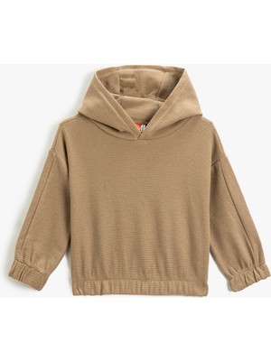 Koton Dokulu Kapşonlu Basic Sweatshirt Manşetleri ve Beli Lastikli