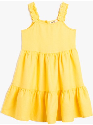 Koton Keten Elbise Fırfırlı Midi Boy Askılı