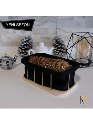 Pasiflora Home Desing Dekoratif Altıgen Gold Ekmek Sepeti Ahşap Stant & Siyah Kumaş Hazne & Gold Metal Çerçeve