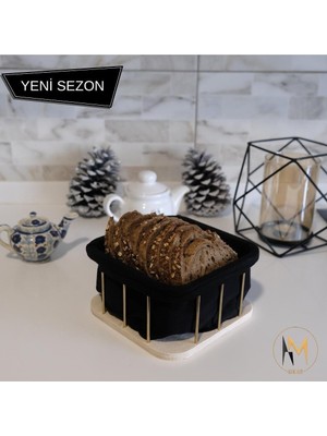 Pasiflora Home Desing Dekoratif Altıgen Gold Ekmek Sepeti Ahşap Stant & Siyah Kumaş Hazne & Gold Metal Çerçeve