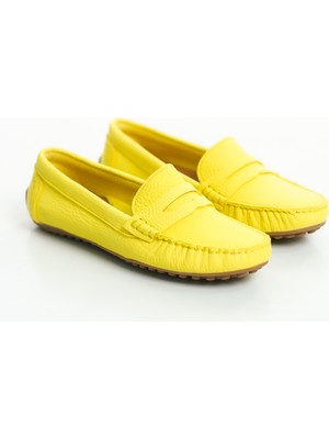 Mubiano 202-SR Hakiki Deri Oval Burunlu Kadın Sarı Babet & Loafer Ayakkabı